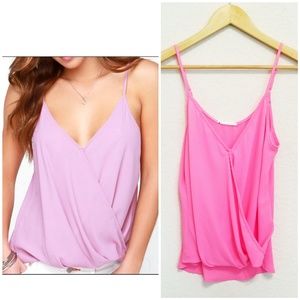Nordstrom Lush Hot Pink Faux Wrap Tank Top XS